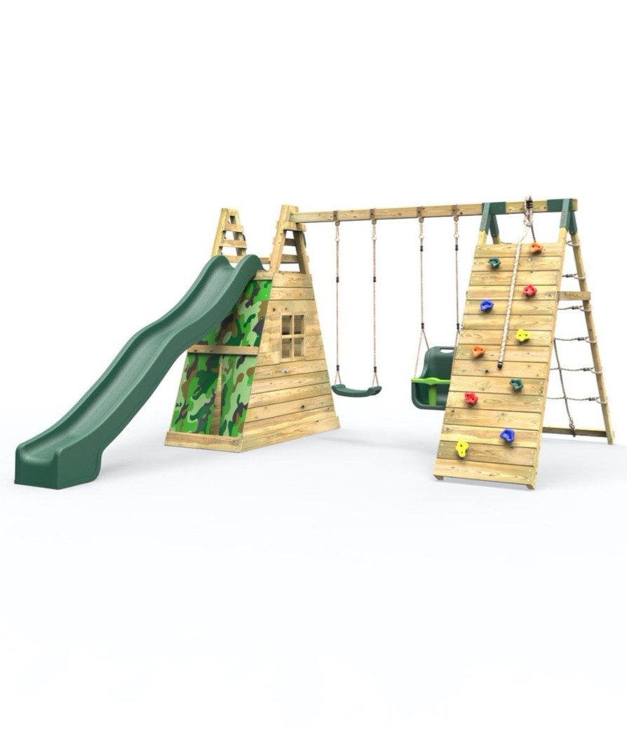 Climbing Frames OutdoorToys Pyramid Climbing Frames | Rebo Wooden Pyramid Climbing Frame With Swings & 10Ft Water Slide - Pixley