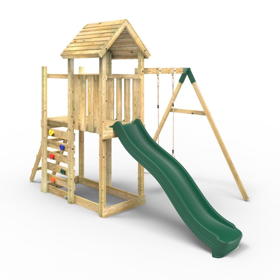 Climbing Frames OutdoorToys Climbing Frames With Rock Walls | Rebo Extended Tower Wooden Climbing Frame With Swings & Slide - Rushmore