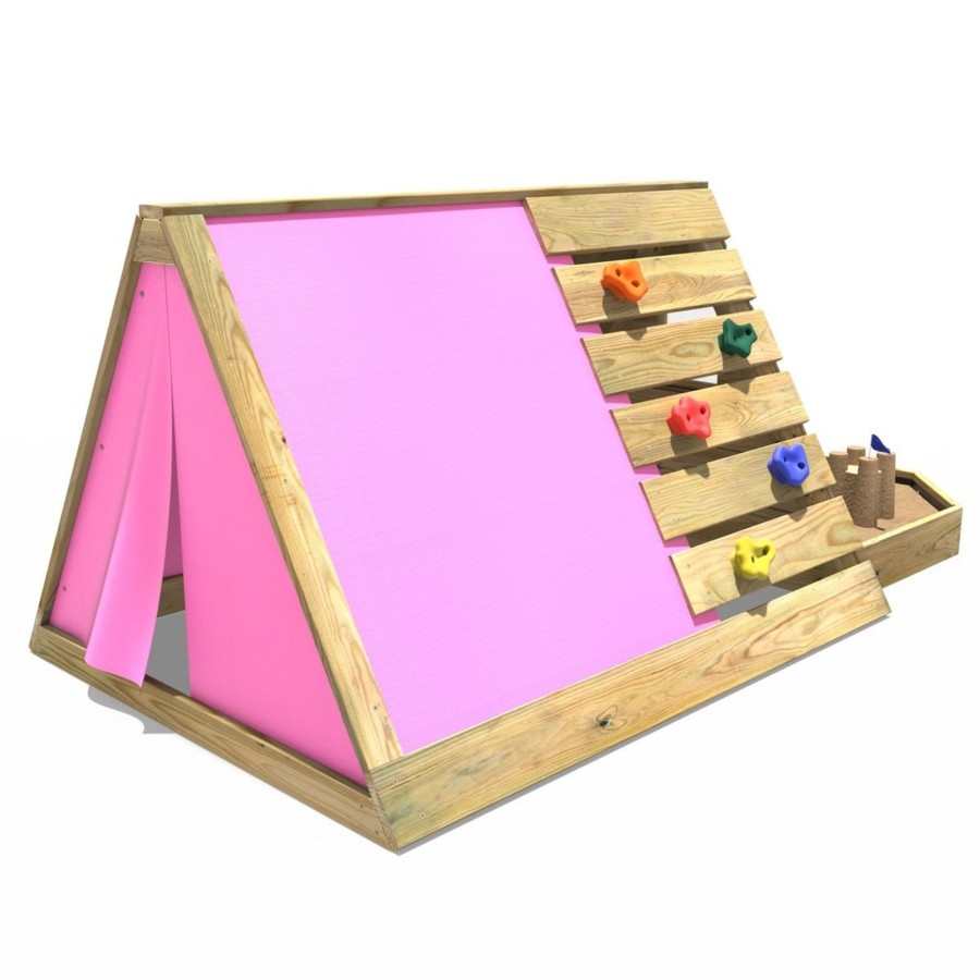 Climbing Frames OutdoorToys Pyramid Climbing Frames | Rebo Mini Wooden Climbing Pyramid Adventure Playset + Sandpit & Den - Pink