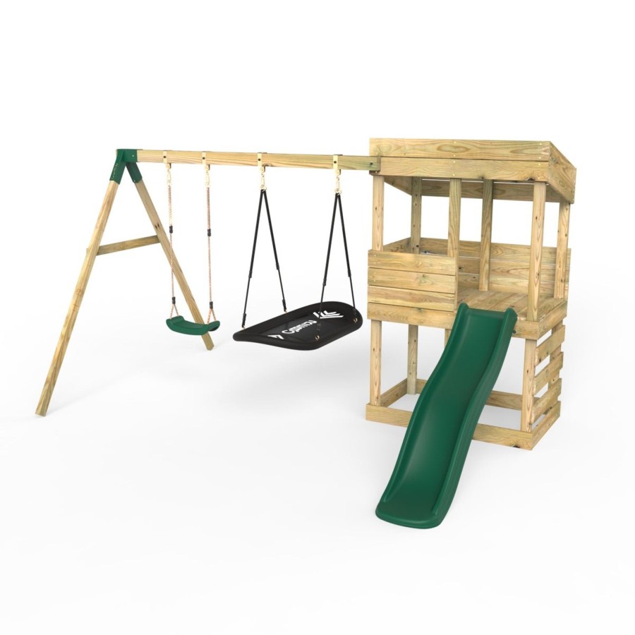 Playhouses OutdoorToys Playhouses With Slides And Swings | Rebo Wooden Lookout Tower Playhouse With 6Ft Slide & Swing - Badlands