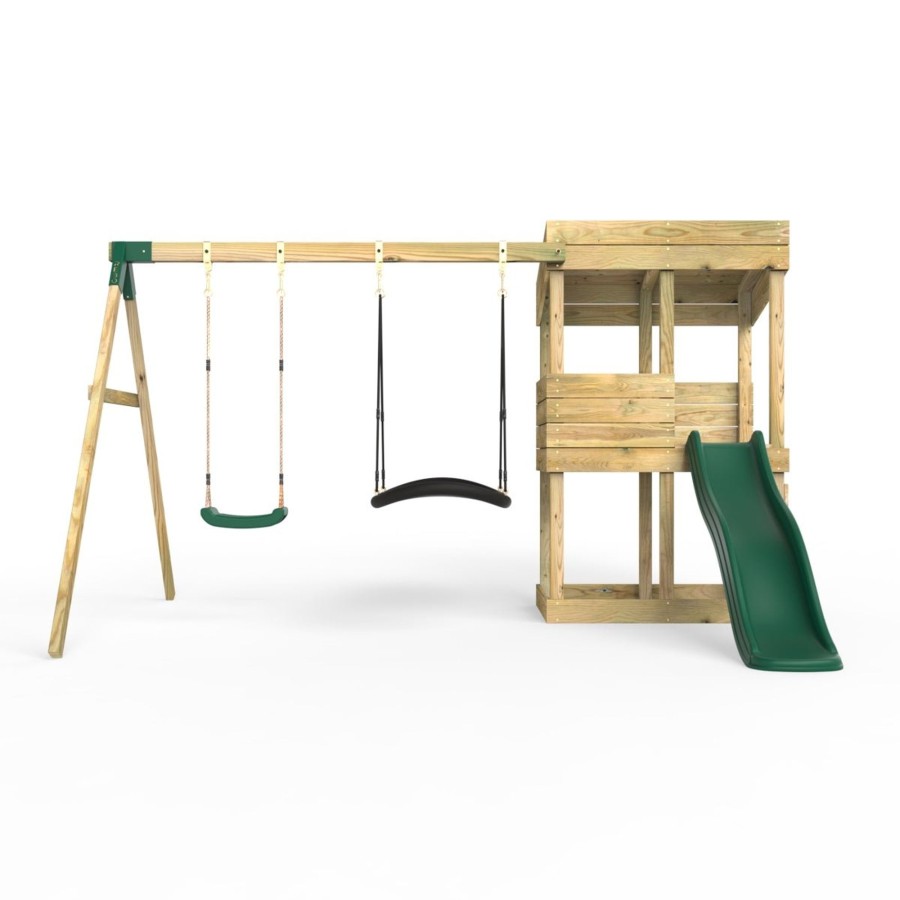 Playhouses OutdoorToys Playhouses With Slides And Swings | Rebo Wooden Lookout Tower Playhouse With 6Ft Slide & Swing - Badlands