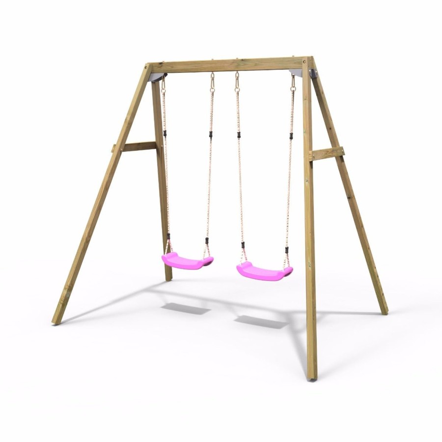 Swings OutdoorToys Wooden Swings | Rebo Active Kids Range Wooden Garden Double Swing Set Pink