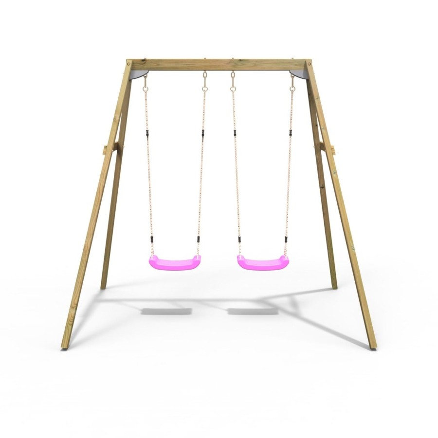 Swings OutdoorToys Wooden Swings | Rebo Active Kids Range Wooden Garden Double Swing Set Pink