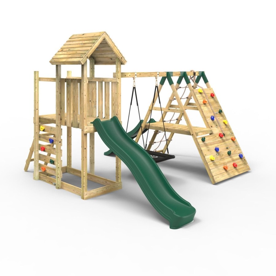 Climbing Frames OutdoorToys Climbing Frames With Rock Walls | Rebo Extended Tower Wooden Climbing Frame With Swings & Slide - Crestone