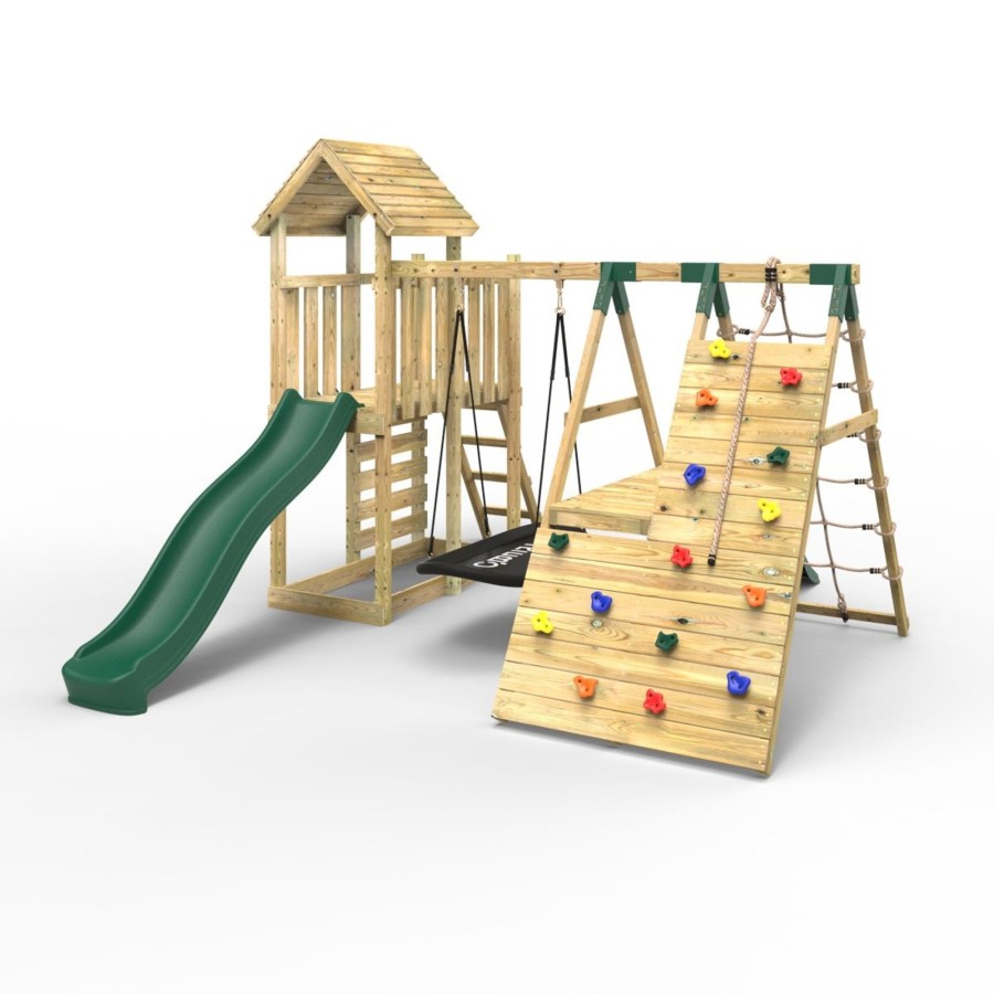 Climbing Frames OutdoorToys Climbing Frames With Rock Walls | Rebo Extended Tower Wooden Climbing Frame With Swings & Slide - Crestone