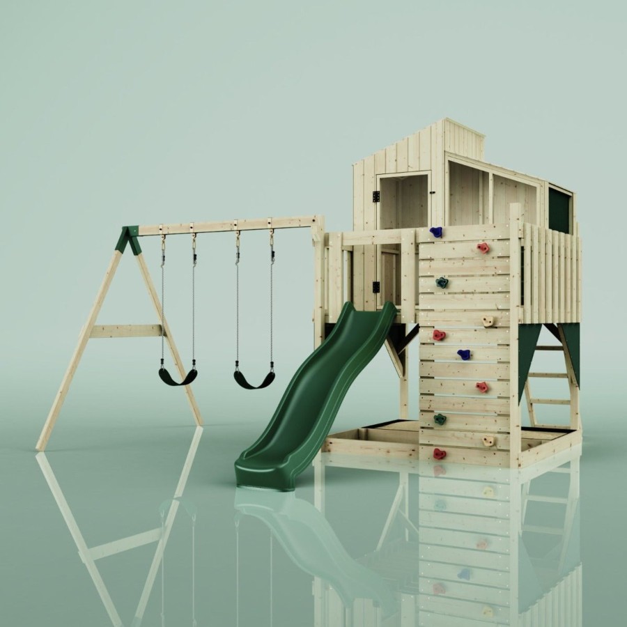 Playhouses OutdoorToys Playhouses With Slides And Swings | Polarplay Kids Climbing Tower & Playhouse Swing Geir Green