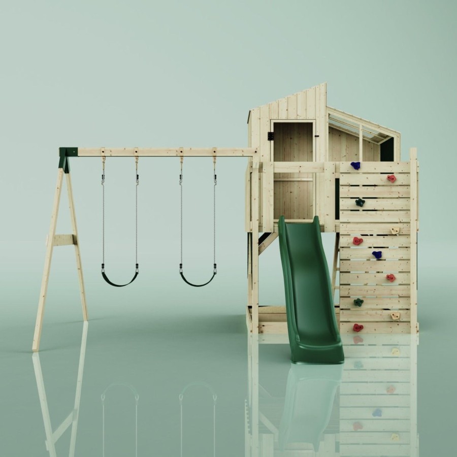 Playhouses OutdoorToys Playhouses With Slides And Swings | Polarplay Kids Climbing Tower & Playhouse Swing Geir Green