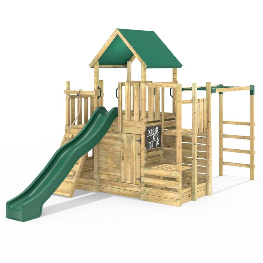 Climbing Frames OutdoorToys Climbing Frames With Rock Walls | Rebo Modular Wooden Climbing Frame Playset - M21 Ramp, Den & Monkey Bars