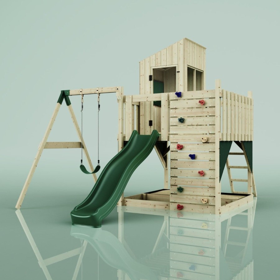 Playhouses OutdoorToys Playhouses With Slides And Swings | Polarplay Kids Climbing Tower & Playhouse - Swing Destin Green