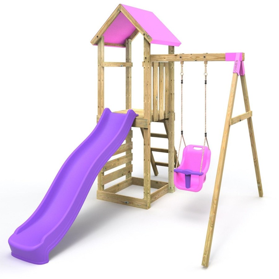 Climbing Frames OutdoorToys Climbing Frames With Rock Walls | Rebo Adventure Wooden Climbing Frame, Swing Set And Slide - Rosa Pink