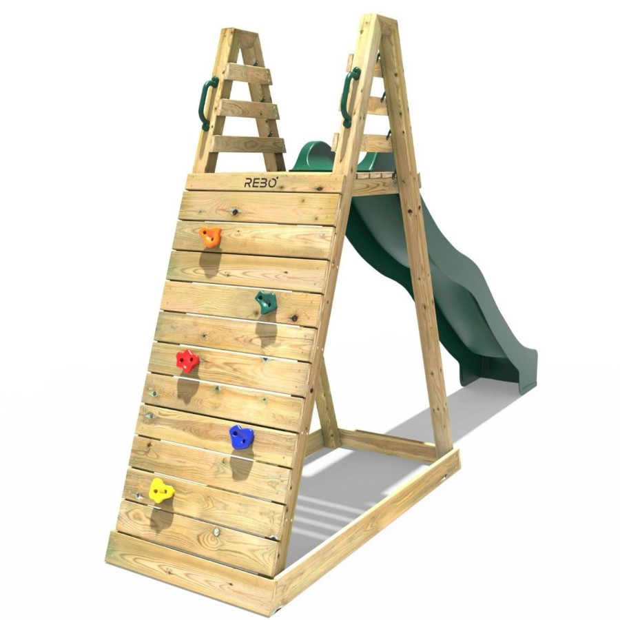 Garden Toys OutdoorToys All Slides | Rebo Wooden Free Standing Slide With 10Ft Water Slide - With Climbing Wall