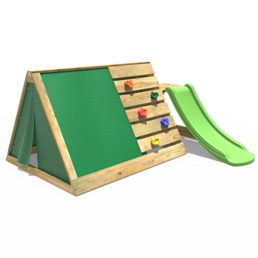 Climbing Frames OutdoorToys Pyramid Climbing Frames | Rebo Mini Wooden Climbing Pyramid Adventure Playset + Den & Slide - Green