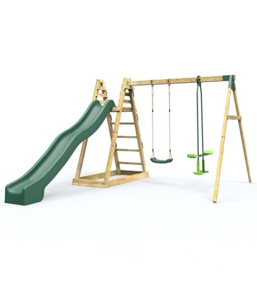 Climbing Frames OutdoorToys Pyramid Climbing Frames | Rebo Wooden Pyramid Activity Frame With Swings & 10Ft Water Slide - Feather