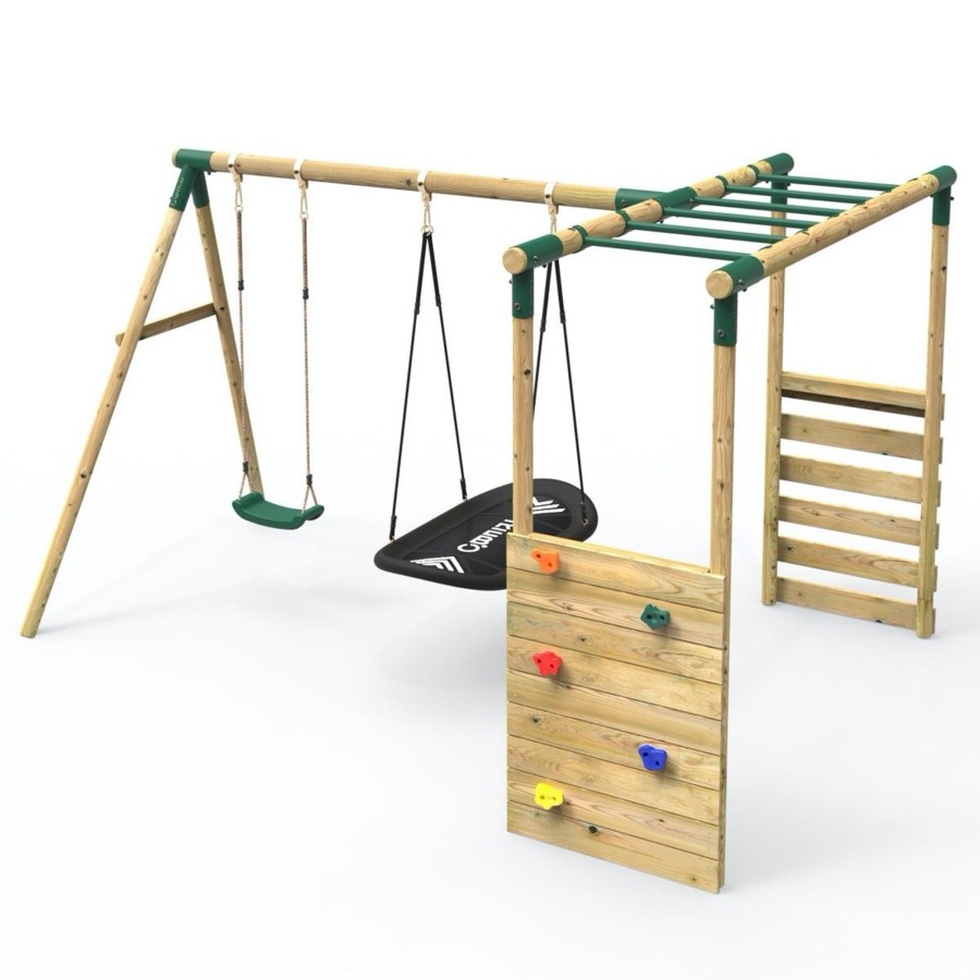 Swings OutdoorToys Wooden Swings | Rebo Wooden Garden Swing Set With Extra-Long Monkey Bars - Sage Green