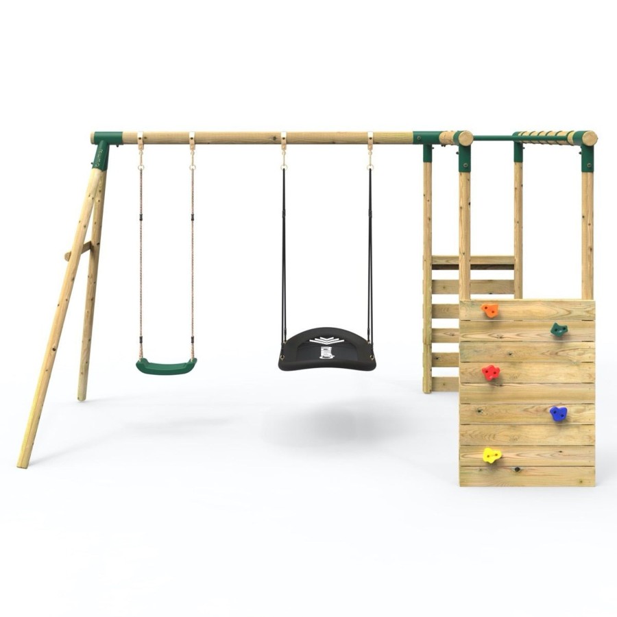 Swings OutdoorToys Wooden Swings | Rebo Wooden Garden Swing Set With Extra-Long Monkey Bars - Sage Green