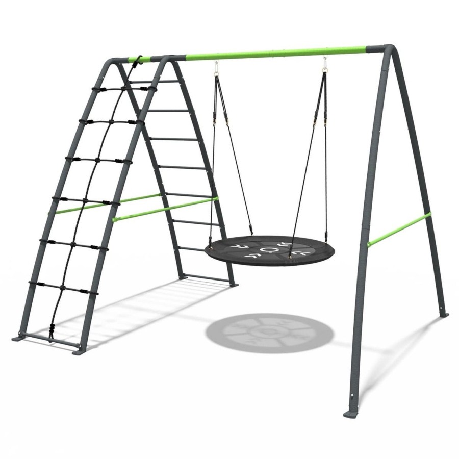 Swings OutdoorToys Metal Swing Sets | Rebo Steel Series Metal Swing Set With Up And Over Wall - Nest Swing Green