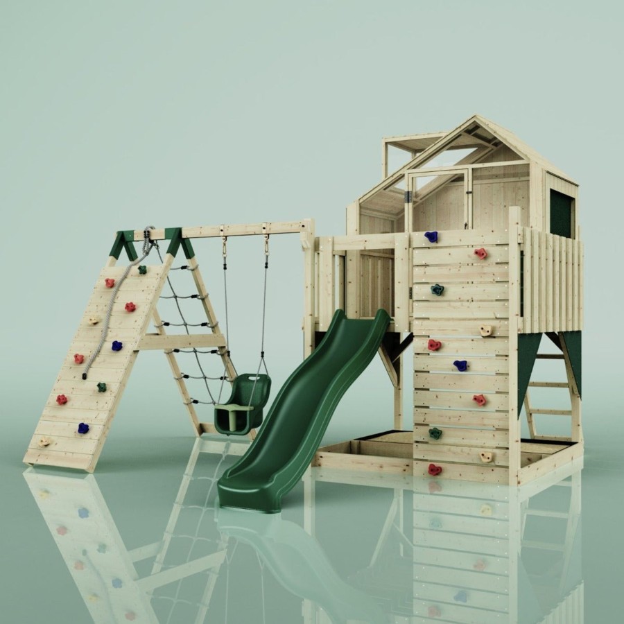 Playhouses OutdoorToys Playhouses With Slides And Swings | Polarplay Kids Climbing Tower & Playhouse - Climb & Swing Thora Green