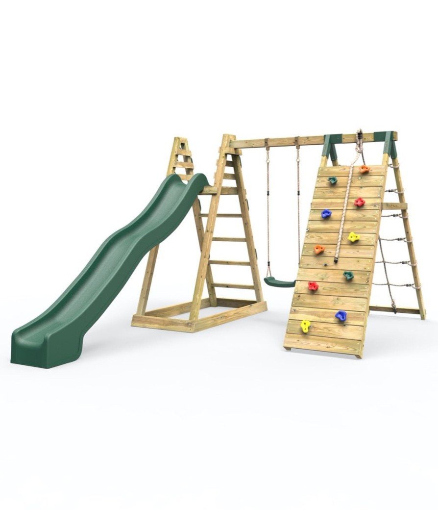 Climbing Frames OutdoorToys Pyramid Climbing Frames | Rebo Wooden Pyramid Climbing Frame With Swings & 10Ft Water Slide - Angel