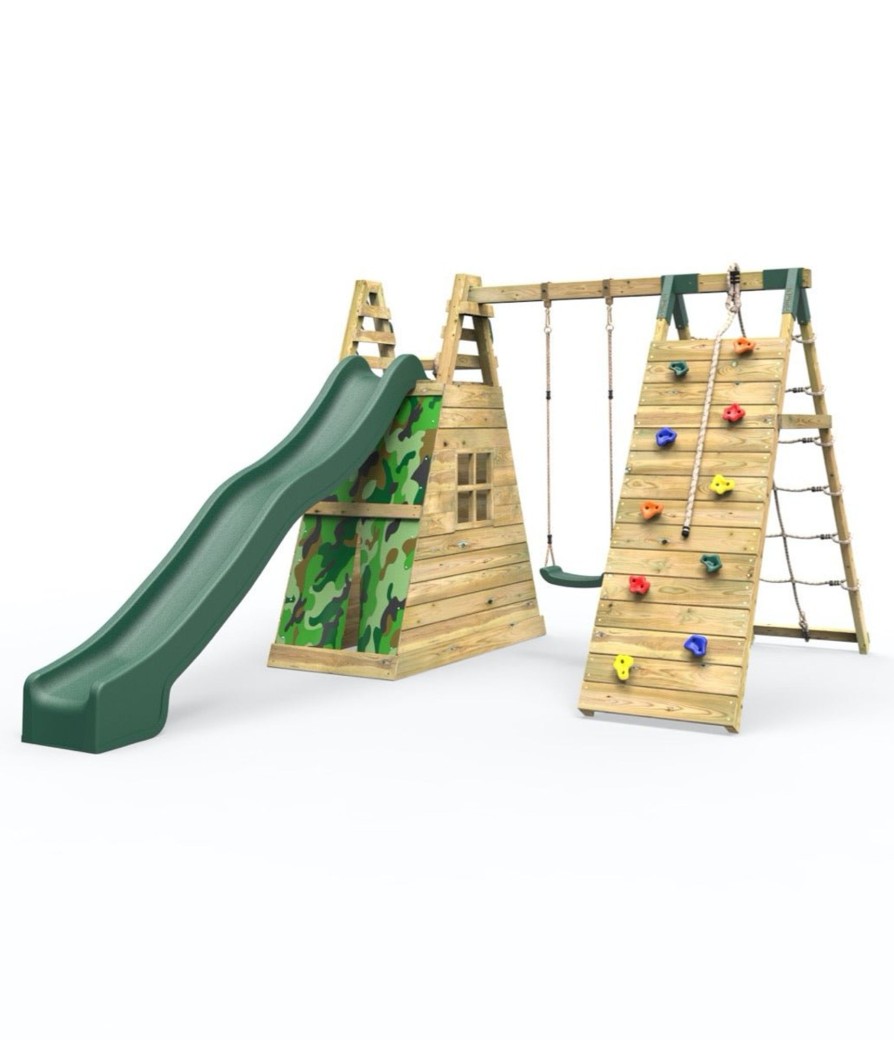 Climbing Frames OutdoorToys Pyramid Climbing Frames | Rebo Wooden Pyramid Climbing Frame With Swings & 10Ft Water Slide - Mystic