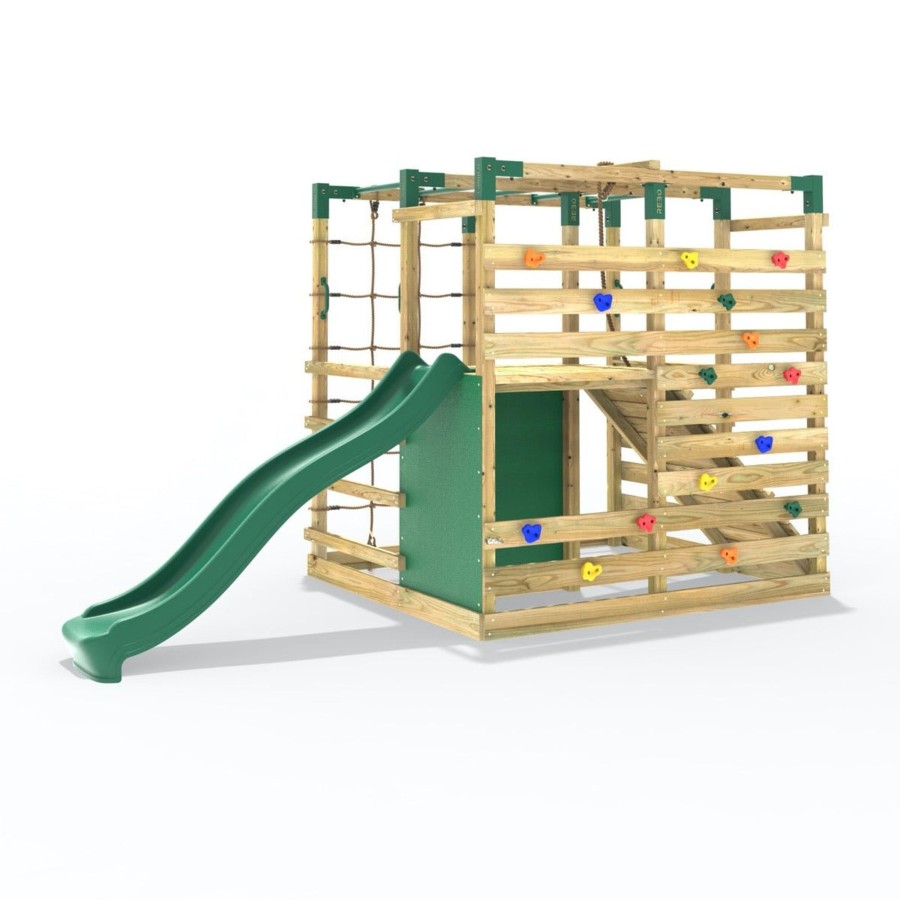 Climbing Frames OutdoorToys Climbing Frames With Rock Walls | Rebo Ninja Climbing Cube Wooden Climbing Frame - Double