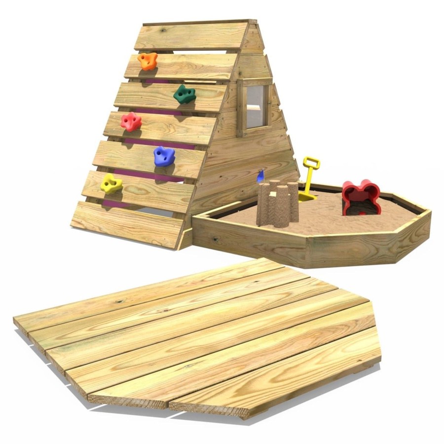 Climbing Frames OutdoorToys Pyramid Climbing Frames | Rebo Mini Wooden Climbing Pyramid Adventure Playset + Sandpit - Pink