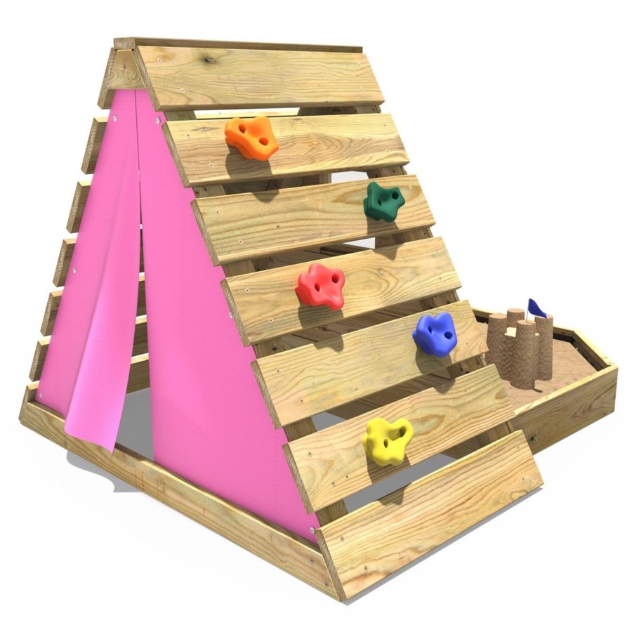 Climbing Frames OutdoorToys Pyramid Climbing Frames | Rebo Mini Wooden Climbing Pyramid Adventure Playset + Sandpit - Pink