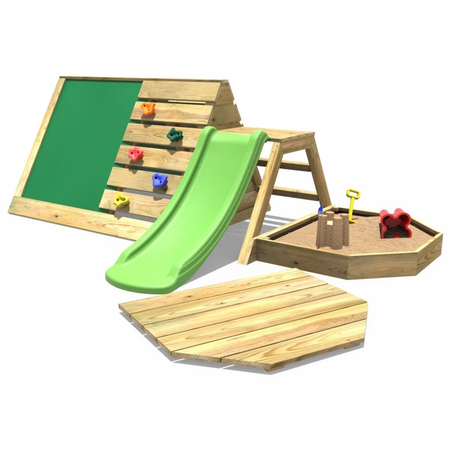 Climbing Frames OutdoorToys Pyramid Climbing Frames | Rebo Mini Wooden Climbing Pyramid Adventure Playset Sandpit, Den & Slide - Green