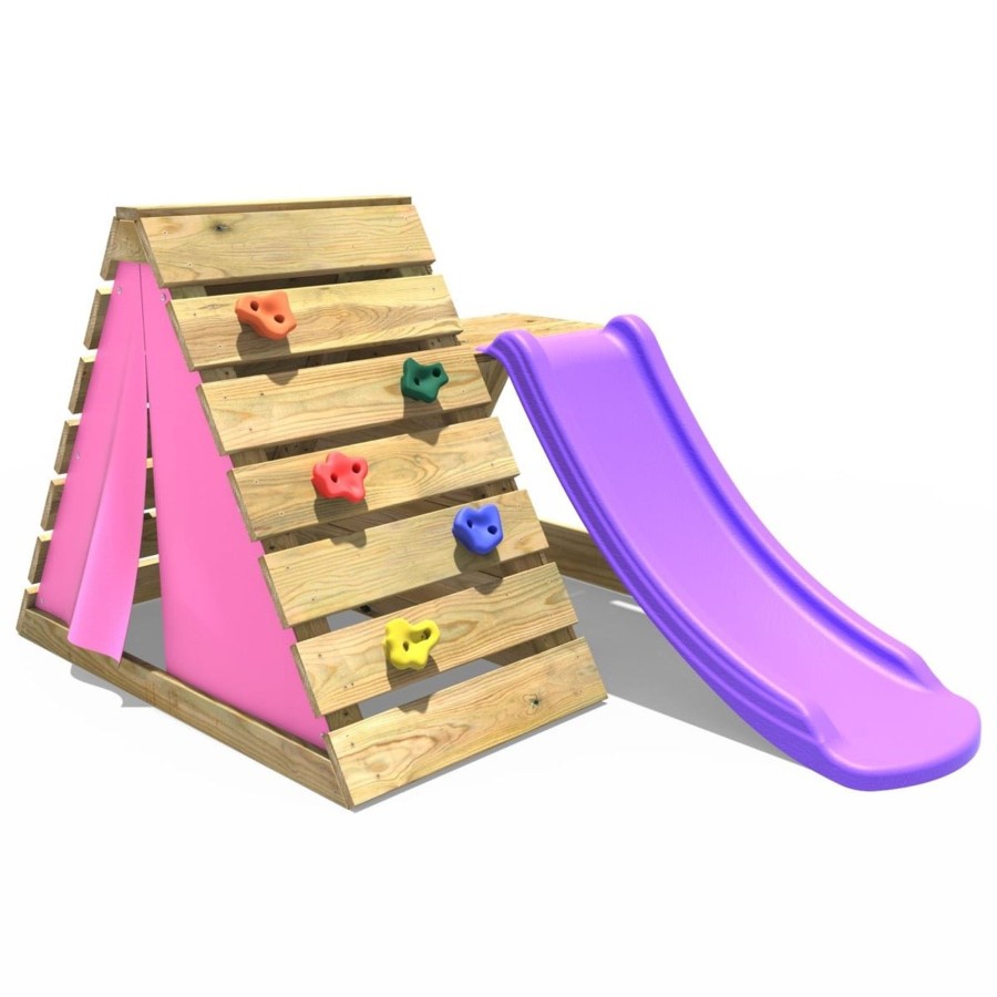 Climbing Frames OutdoorToys Pyramid Climbing Frames | Rebo Mini Wooden Climbing Pyramid Adventure Playset + Slide - Pink