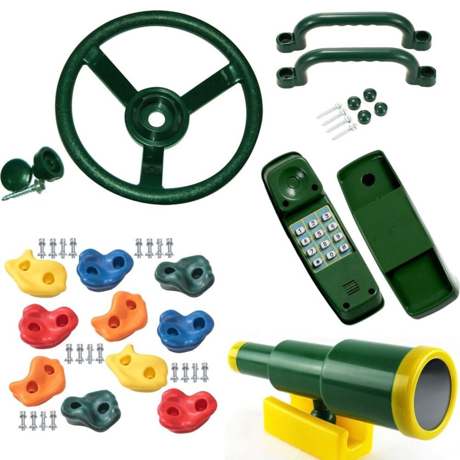 Climbing Frames OutdoorToys Accessories & Addons | Rebo Climbing Holds, Telephone, Steering Wheel, Telescope And Handgrips