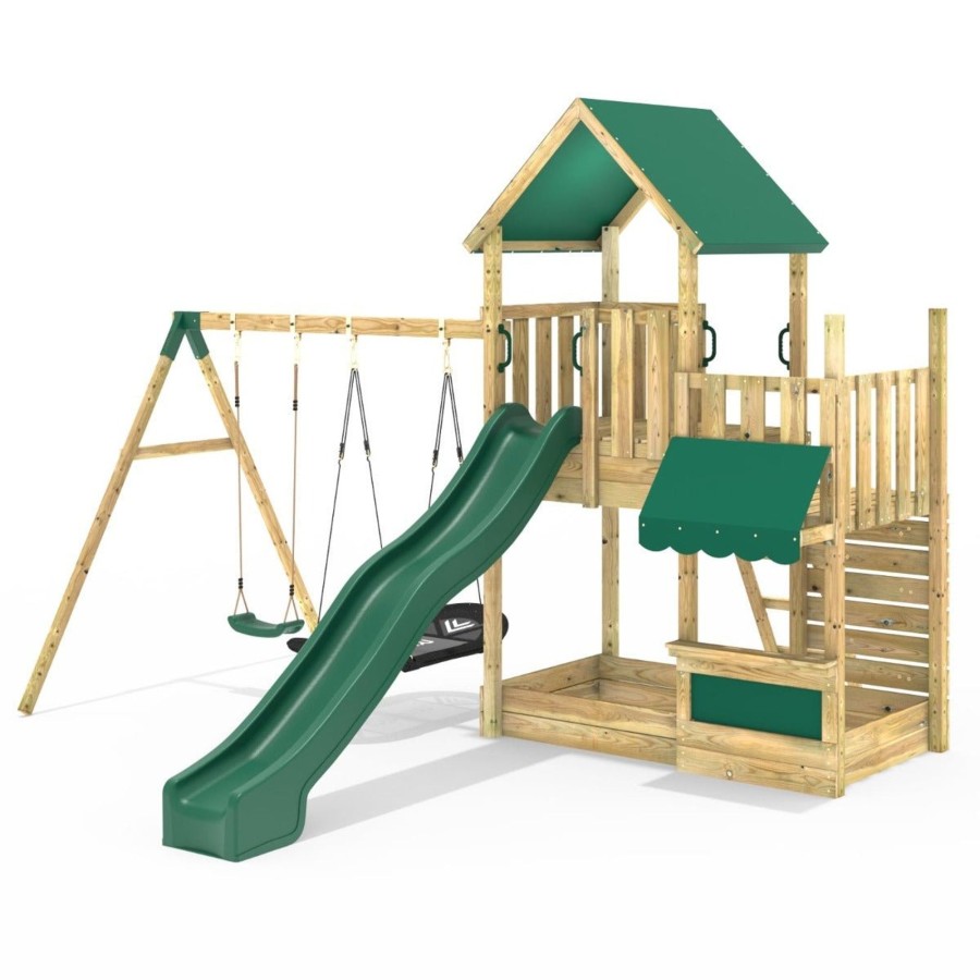 Climbing Frames OutdoorToys Climbing Frames With Rock Walls | Rebo Modular Wooden Climbing Frame Adventure Playset - M3 Plus Shop & Double Swing