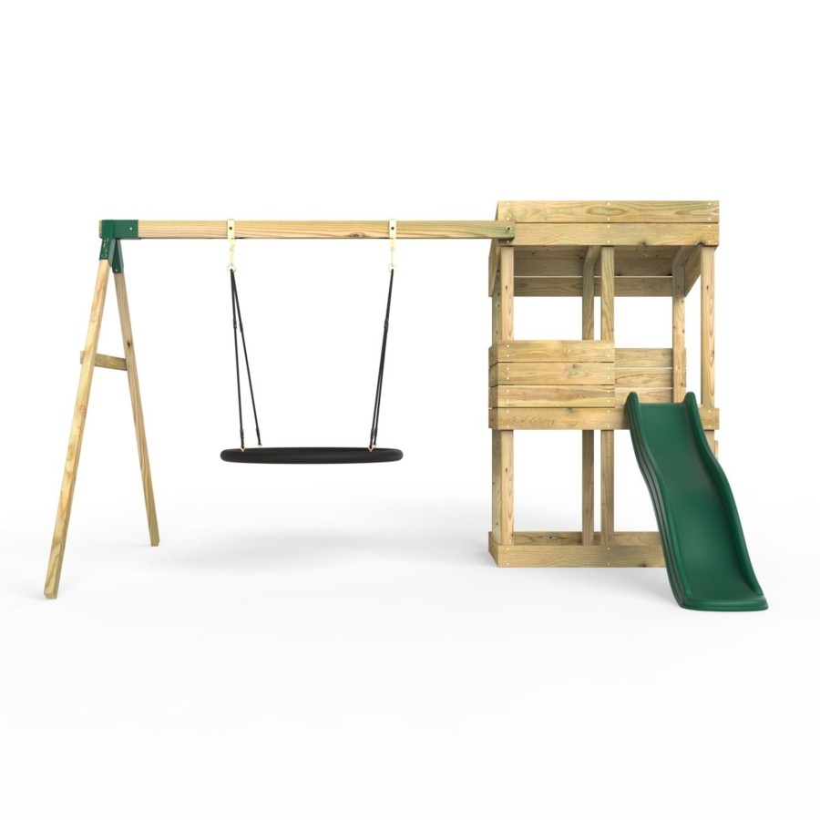 Playhouses OutdoorToys Playhouses With Slides And Swings | Rebo Wooden Lookout Tower Playhouse With 6Ft Slide & Swing - Redwood