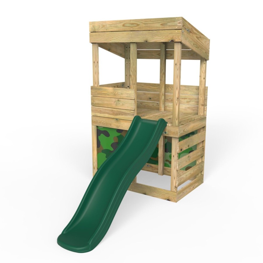 Playhouses OutdoorToys Playhouses With Slides | Rebo Wooden Lookout Tower Playhouse With 6Ft Slide - Lookout With Den Pack Camouflage