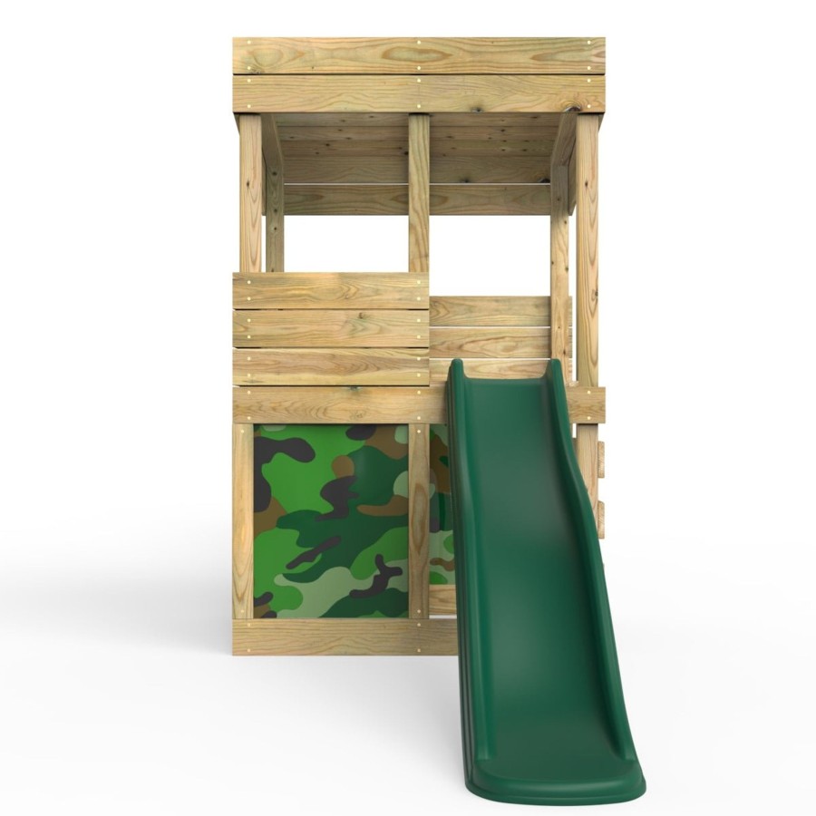 Playhouses OutdoorToys Playhouses With Slides | Rebo Wooden Lookout Tower Playhouse With 6Ft Slide - Lookout With Den Pack Camouflage