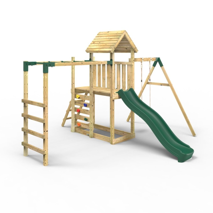 Climbing Frames OutdoorToys Climbing Frames With Rock Walls | Rebo Extended Tower Wooden Climbing Frame With Swings & Slide - Arvon