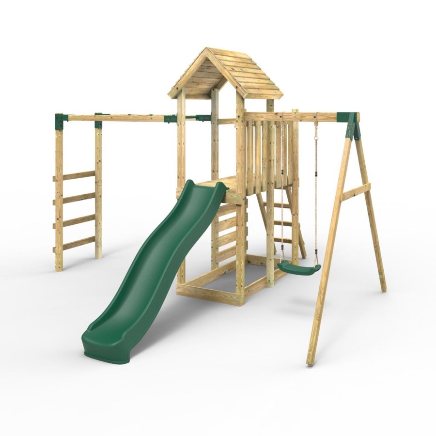 Climbing Frames OutdoorToys Climbing Frames With Rock Walls | Rebo Extended Tower Wooden Climbing Frame With Swings & Slide - Arvon