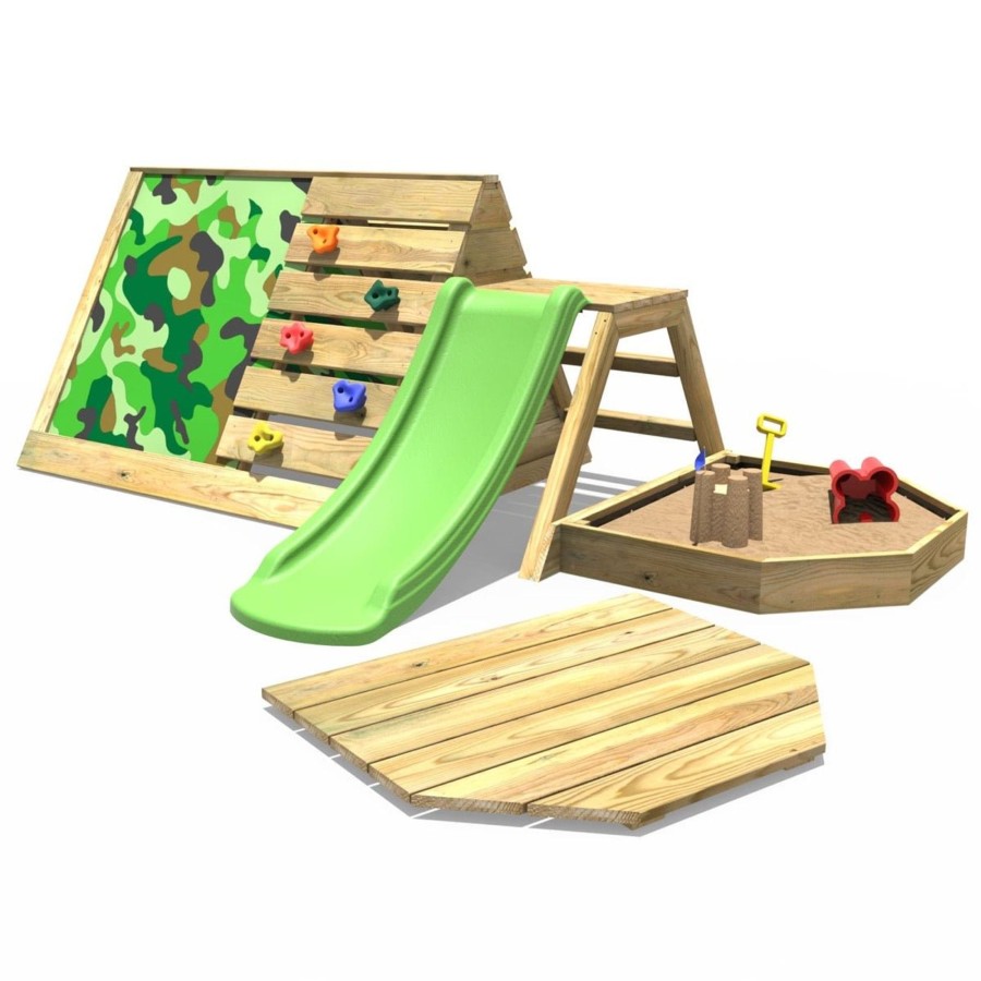 Climbing Frames OutdoorToys Pyramid Climbing Frames | Rebo Mini Wooden Climbing Pyramid Adventure Playset Sandpit, Den & Slide - Camo