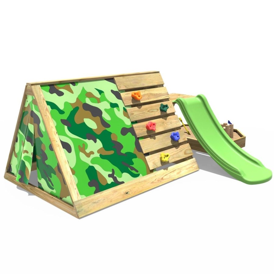 Climbing Frames OutdoorToys Pyramid Climbing Frames | Rebo Mini Wooden Climbing Pyramid Adventure Playset Sandpit, Den & Slide - Camo