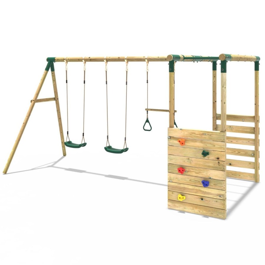 Swings OutdoorToys Wooden Swings | Rebo Wooden Garden Swing Set With Monkey Bars - Comet Green