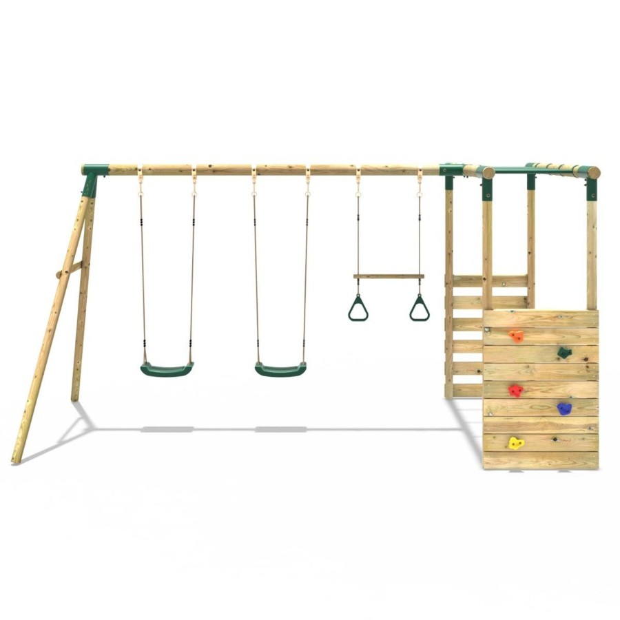 Swings OutdoorToys Wooden Swings | Rebo Wooden Garden Swing Set With Monkey Bars - Comet Green