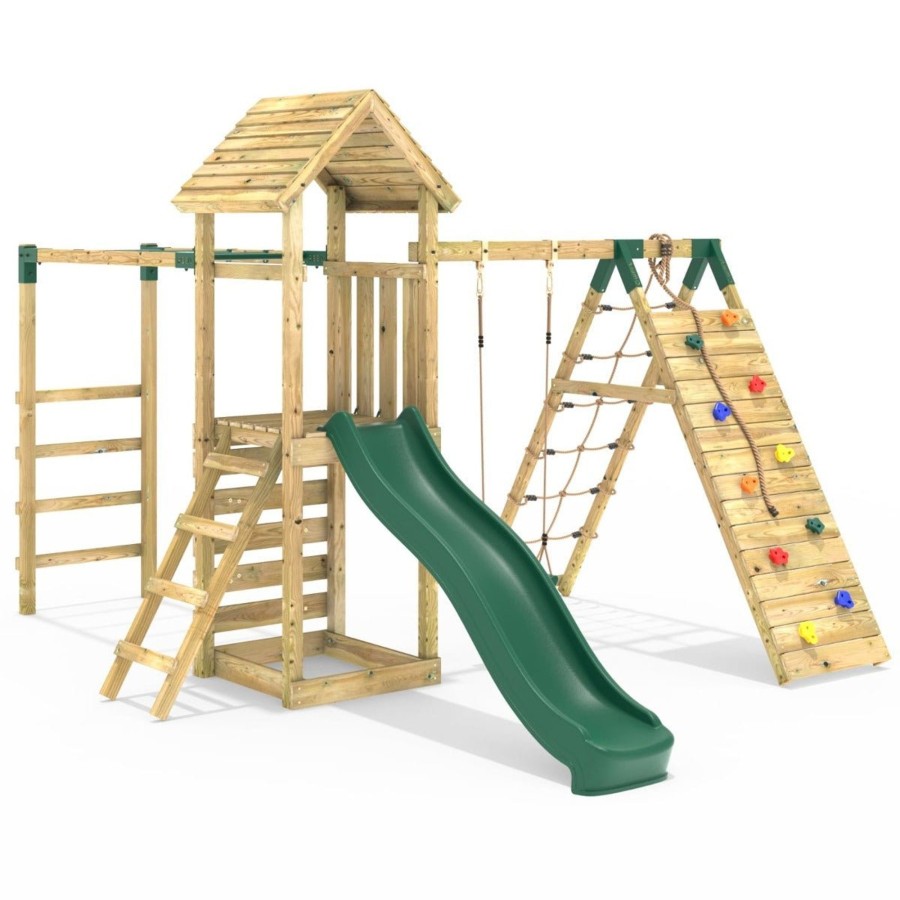 Climbing Frames OutdoorToys Climbing Frames With Swings | Rebo Climbing Wall With Swings, Slide & Monkey Bars - Carpathian Green