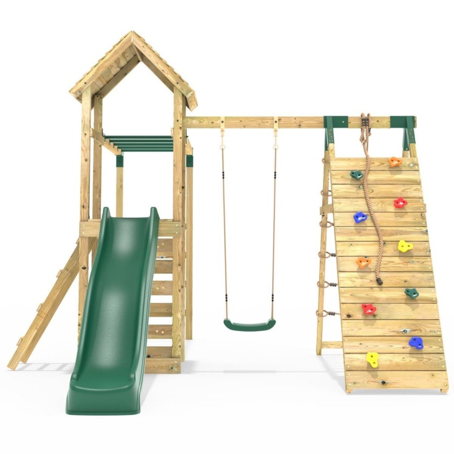 Climbing Frames OutdoorToys Climbing Frames With Swings | Rebo Climbing Wall With Swings, Slide & Monkey Bars - Carpathian Green