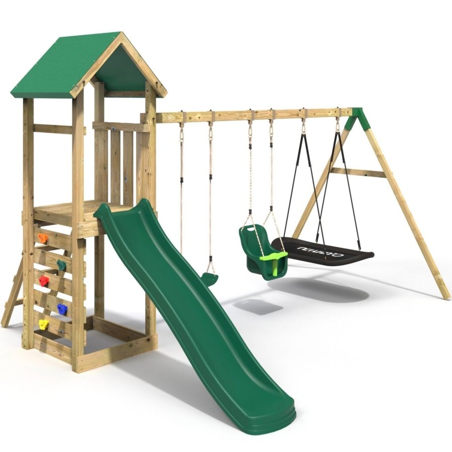 Climbing Frames OutdoorToys Climbing Frames With Rock Walls | Rebo Adventure Wooden Climbing Frame, Swing Set And Slide - Snowdon