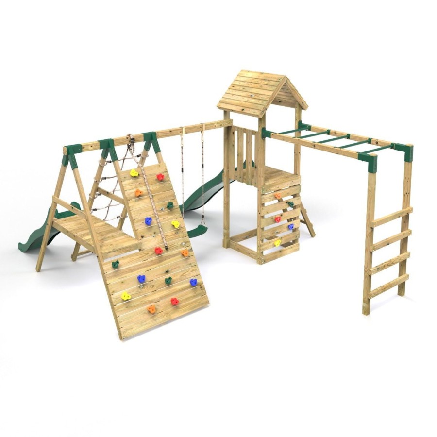 Climbing Frames OutdoorToys Climbing Frames With Rock Walls | Rebo Wooden Climbing Frame With Swings, 2 Slides, Up & Over Climbing Wall And Monkey Bars - Brecon