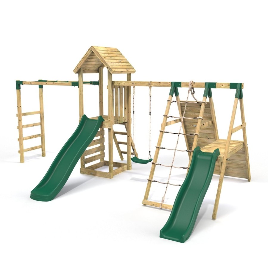 Climbing Frames OutdoorToys Climbing Frames With Rock Walls | Rebo Wooden Climbing Frame With Swings, 2 Slides, Up & Over Climbing Wall And Monkey Bars - Brecon