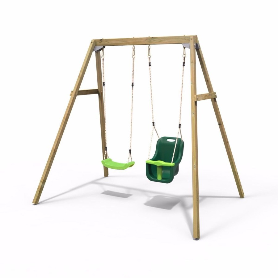 Swings OutdoorToys Wooden Swings | Rebo Active Kids Range Wooden Garden Double Swing With Baby Seat Green