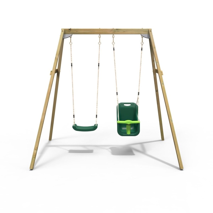 Swings OutdoorToys Wooden Swings | Rebo Active Kids Range Wooden Garden Double Swing With Baby Seat Green