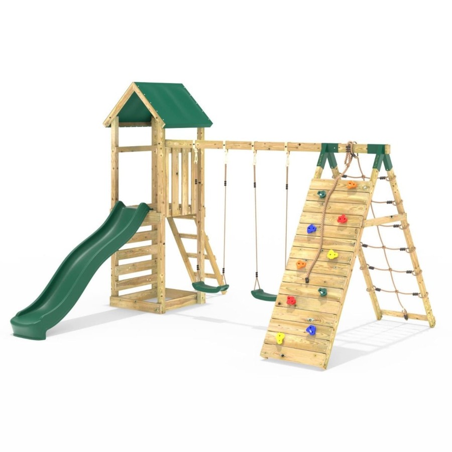 Climbing Frames OutdoorToys Climbing Frames With Rock Walls | Rebo Challenge Wooden Climbing Frame With Swings, Slide And Up & Over Climbing Wall - Greenhorn