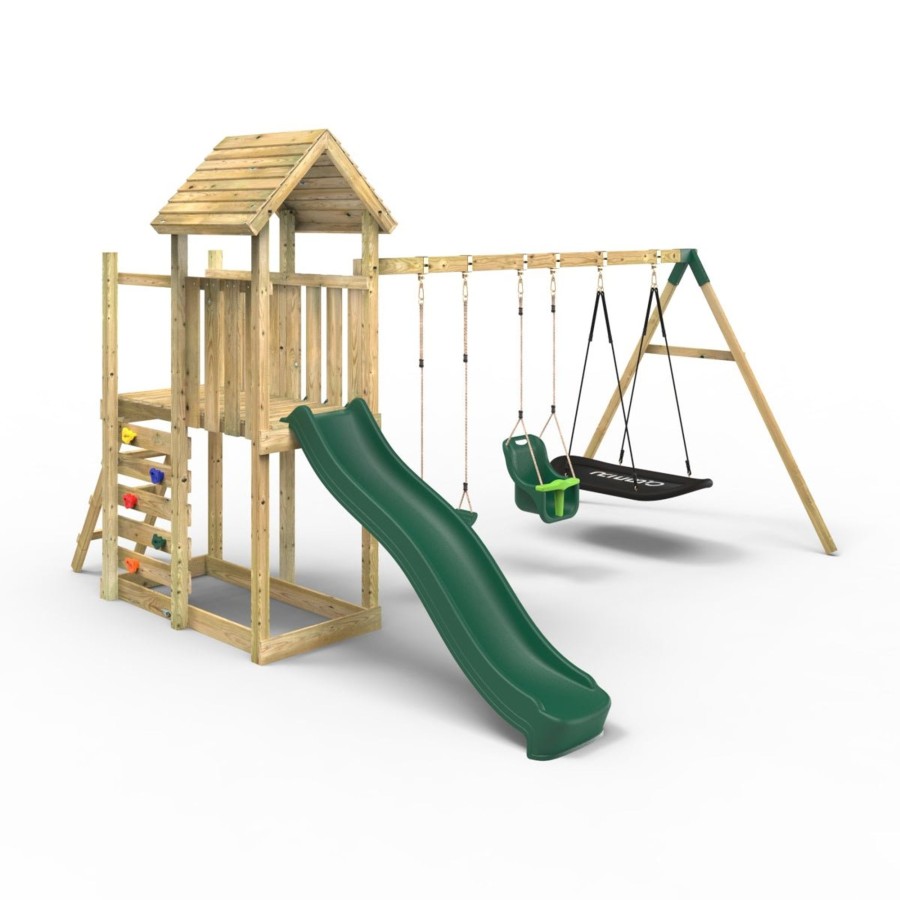 Climbing Frames OutdoorToys Climbing Frames With Rock Walls | Rebo Extended Tower Wooden Climbing Frame With Swings & Slide - Snowdon