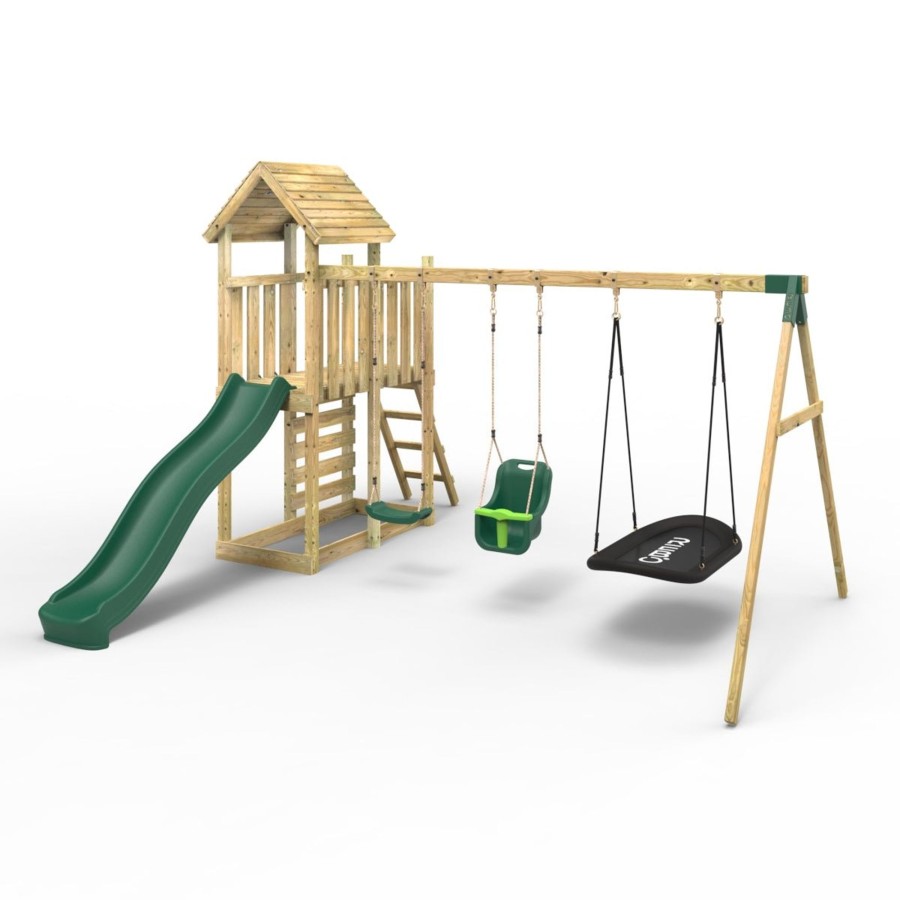 Climbing Frames OutdoorToys Climbing Frames With Rock Walls | Rebo Extended Tower Wooden Climbing Frame With Swings & Slide - Snowdon