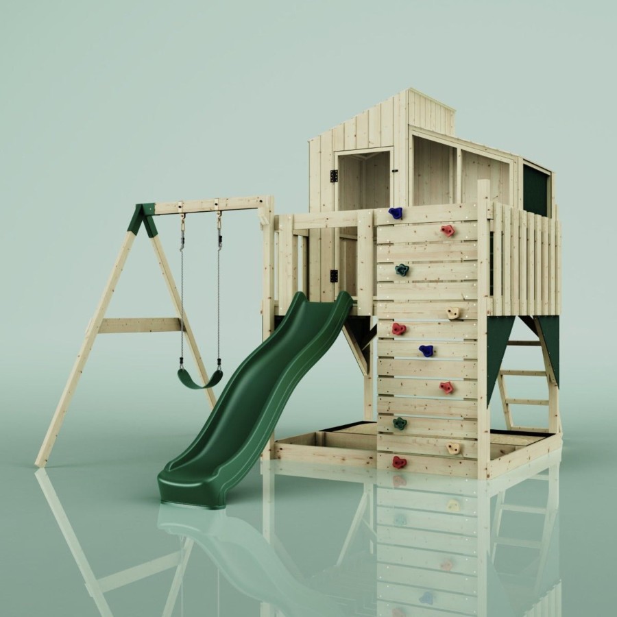 Playhouses OutdoorToys Playhouses With Slides And Swings | Polarplay Kids Climbing Tower & Playhouse - Swing Balder Green